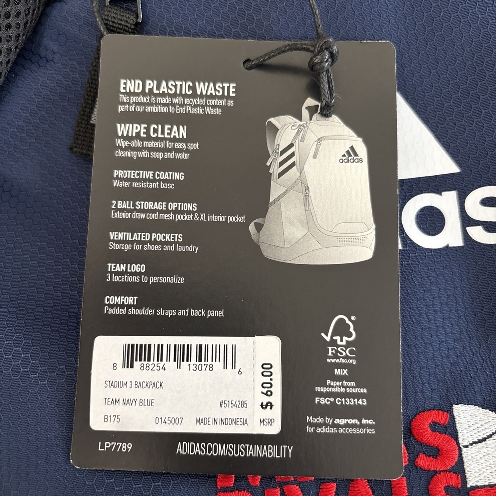 Adidas Stadium 3 Backpack Team Navy Blue Mass Rivals Basketball Bag 5154285 NEW - Picture 3 of 8